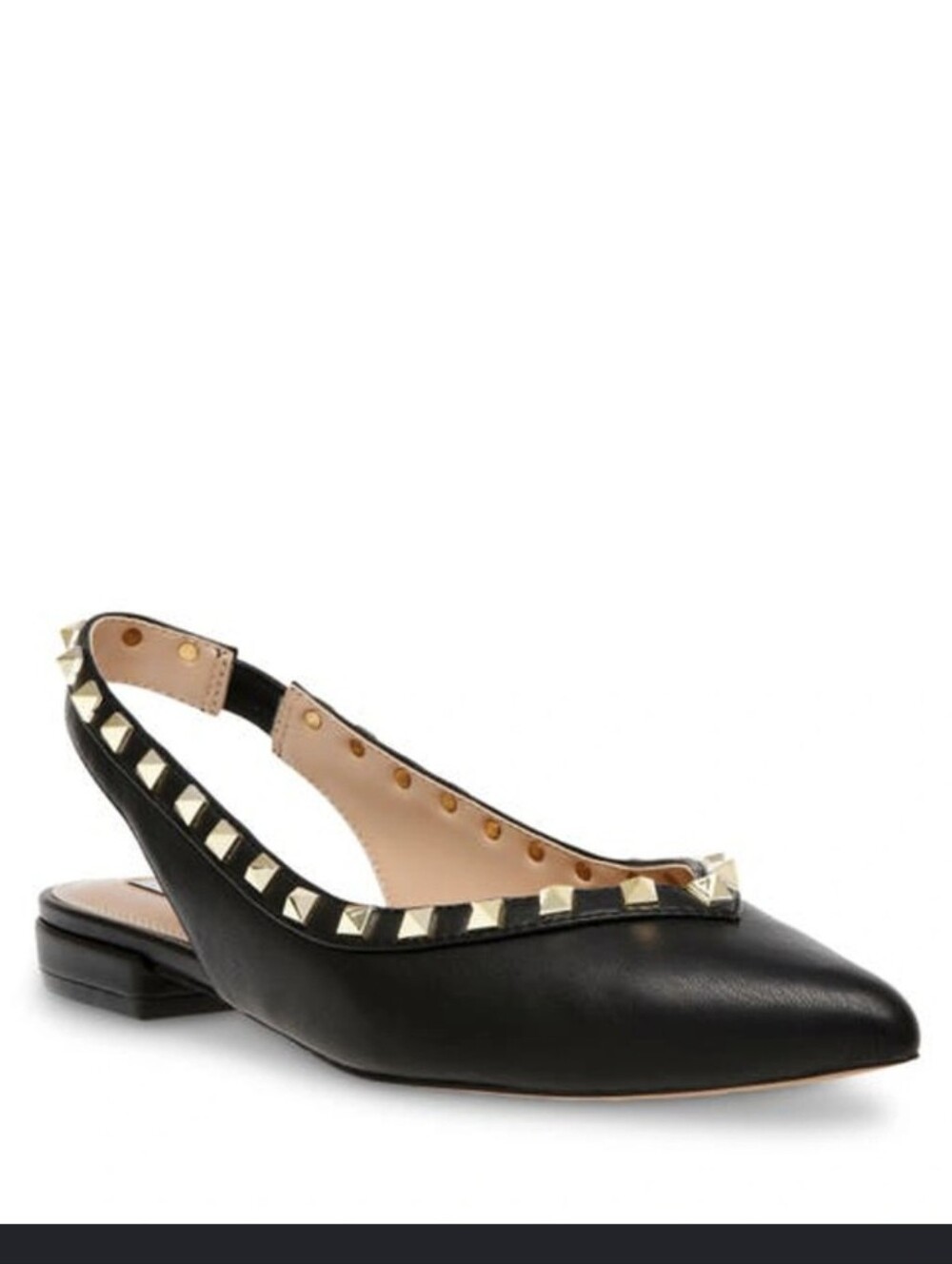Black Pointed Toe Studded Slingback Flats